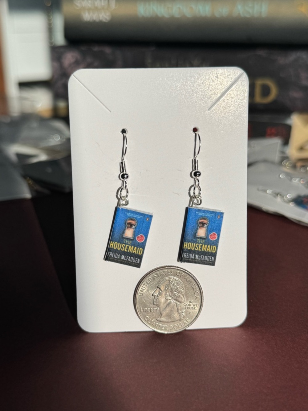 Housemaid Book Cover Dangle Earrings - Blue - Picture 3 of 7
